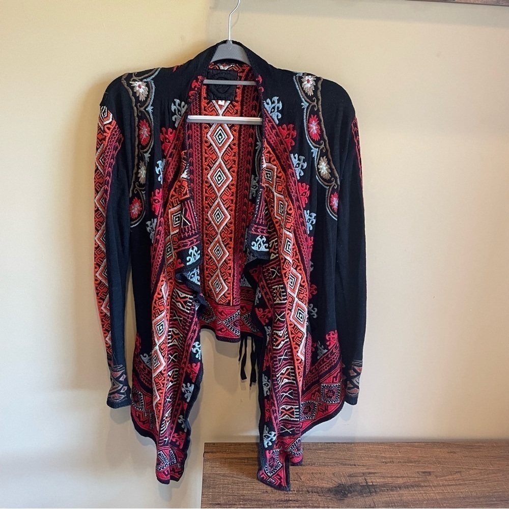 Johnny Was Biya Embroidered Cardigan Tie Back